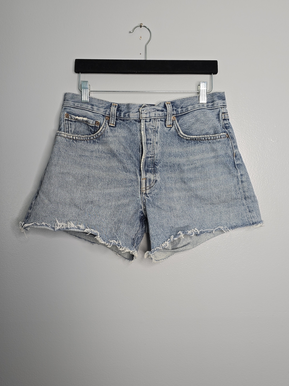 AGOLDE Light Wash Distressed Denim Cutoff Shorts